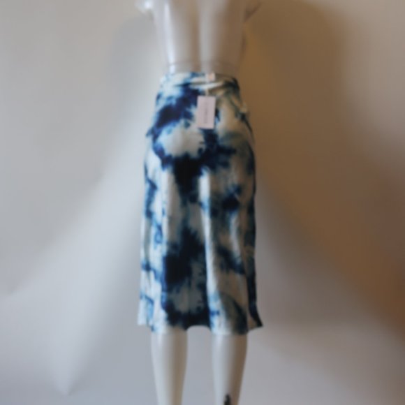 NWT Womens Lioness Off-White Blue Tie Dye Satin Midi Skirt Size S * - Picture 8 of 13